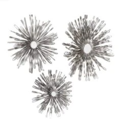 Set Of 3 Metal Sunburst Wall Decors With Mirror Accent - Olivia & May