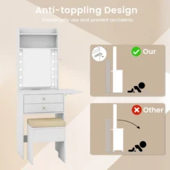 Tangkula Vanity Desk Set W/ Mirror And Lights 3-Color Lighted Mirror Cushioned Stool White -Umbra Home Decor Shop GUEST 648ae694 2b97 4897 b68e 906febcf5a18