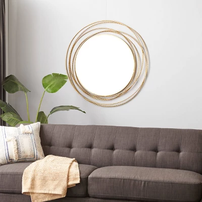 Metal Wall Mirror With Overlapping Ring Frame Gold - Olivia & May 1 Metal Wall Mirror With Overlapping Ring Frame Gold - Olivia & May
