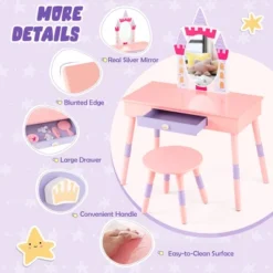 Costway Kids Vanity Set Princess Makeup Pretend Play Dressing Mirror Castle Girls Pink -Umbra Home Decor Shop GUEST 6522da17 07c6 4c3c 877d 51bf774801d1