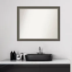 31" X 25" Non-Beveled Domus Wood Bathroom Wall Mirror Dark Silver - Amanti Art -Umbra Home Decor Shop GUEST 65535ee5 f039 4c0c a297 e1cdcef7eeb1