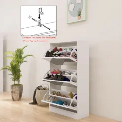 KTMBDW Shoe Cabinet For Entryway, White Narrow Shoe Storage Cabinet Flip Down Shoe Rack Wood 3 Tier Shoe Organizer For Home And Apartment, Mirror -Umbra Home Decor Shop GUEST 65d89081 6437 4d4a 8d1e 7a7085241894
