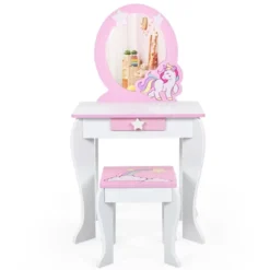 Tangkula 2-in-1 Kids Vanity Set Makeup Table & Chair Set For Toddlers W/Detachable Mirror Pink/White -Umbra Home Decor Shop GUEST 65e789f0 b0f8 4e4d acff 68558106e1b5