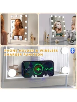 Fenchilin Lighted White Hollywood Vanity Makeup Mirror With Wireless Charger, Bluetooth, 12 Dimmable Bulbs, 10X Magnification, And 3 Color Options -Umbra Home Decor Shop GUEST 66189eed 04c5 4ec3 b2be 0ff08d953dfb