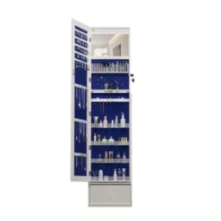 KWPZQEB 360° Swivel Jewelry Cabinet With Lights, Lockable Jewelry Organizer With Drawers And Interior Lighted Mirror, Standing Jewelry Armoire, White -Umbra Home Decor Shop GUEST 664322bc 3099 41bf 8ac3 37ee196f0881