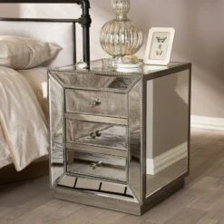Currin Contemporary Mirror 3 Drawer Nightstand Silver - Baxton Studio 9 Currin Contemporary Mirror 3 Drawer Nightstand Silver - Baxton Studio -Umbra Home Decor Shop GUEST 66cda047 8dca 492d 92a5 4677d1b977d8