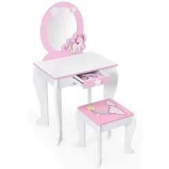 Tangkula 2-in-1 Kids Vanity Set Makeup Table & Chair Set For Toddlers W/Detachable Mirror Pink/White -Umbra Home Decor Shop GUEST 674fb30a 8db7 4e3e 8719 def7b78abd0c