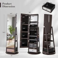 Tangkula 360° Swivel Jewelry Cabinet W/ Mirror Jewelry Storage Organizer Built-in Lights Dark Brown -Umbra Home Decor Shop GUEST 67e31a91 d7c1 495c b4be 9e9da8214706