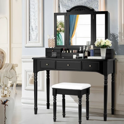 Costway 7 Drawers Vanity Set Dressing Table W/ Tri-Folding Mirror 2 Costway 7 Drawers Vanity Set Dressing Table W/ Tri-Folding Mirror - Image 2