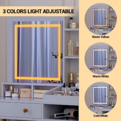 Makeup Vanity Desk With 3 Color Led Light, Makeup Vanity With Large Mirror And Power Outlet, Dressing Table With 2 Drawers White 55.9"H 9 Makeup Vanity Desk With 3 Color Led Light, Makeup Vanity With Large Mirror And Power Outlet, Dressing Table With 2 Drawers White 55.9"H -Umbra Home Decor Shop GUEST 684258ec cbee 4db9 9127 ae42304804fd