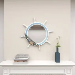 Wood Sail Boat Ship Wheel Wall Mirror With Netting Accent White - Olivia & May -Umbra Home Decor Shop GUEST 687efd93 1947 462a 92d0 5f5161f1b69d