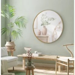 28" Rollo Round Wall Mirror Gold - Kate & Laurel All Things Decor -Umbra Home Decor Shop GUEST 68e57f45 ca4a 414d 9b17 e9874a95d7f0