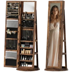 HOMCOM Jewelry Cabinet, 360° Swivel Jewelry Armoire With Full-Length Mirror, Storage Shelves, Interior Small Mirror, For Bedroom Living Room -Umbra Home Decor Shop GUEST 69b73272 d18b 4a55 ba70 d61b0117b071