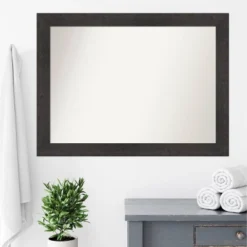 44" X 33" Non-Beveled Rustic Plank Espresso Bathroom Wall Mirror - Amanti Art -Umbra Home Decor Shop GUEST 69e94007 d187 44f8 91a6 cc0553143aed