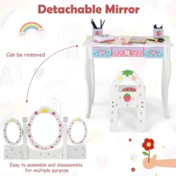 Costway Kids Vanity Princess Makeup Dressing Table Chair Set W/ Tri-fold Mirror White -Umbra Home Decor Shop GUEST 6a04a345 796c 42b1 b2d3 8012874ed8f5
