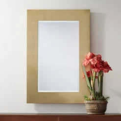 Noble Park Jeneva Rectangular Vanity Wall Mirror Modern Beveled Shiny Gold Leaf Wood Frame 27" Wide For Bathroom Bedroom Living Room Home Office House