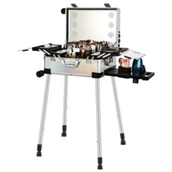 Lockable Rolling Makeup Train Case With LED Mirror