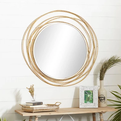 Metal Wall Mirror With Overlapping Ring Frame Gold - Olivia & May 2 Metal Wall Mirror With Overlapping Ring Frame Gold - Olivia & May - Image 2