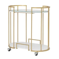 Pavillion 2 Tier Oval Bar Serving Cart Shelves With Glass Mirror Gold - Studio Designs