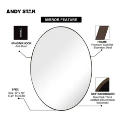 ANDY STAR Modern Decorative 22 X 30 Inch Oval Wall Mounted Hanging Bathroom Vanity Mirror With Stainless Steel Metal Frame, Brushed Bronze -Umbra Home Decor Shop GUEST 6e5221d5 3b08 483e b2bb 144a4cb161ba