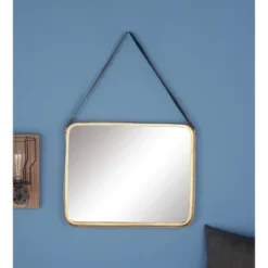 Metal Wall Mirror With Hanging Strap Gold - Olivia & May