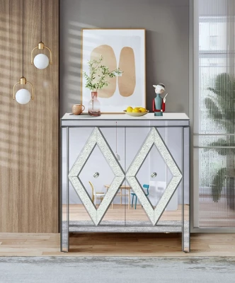 Buck 31.5" W 2 Mirror Trim And Diamond Shape Design Multi-functional Retro Entryway Storage Cabinet With 1 Adjustable Inner Shelf-Maison Boucle 1 Buck 31.5" W 2 Mirror Trim And Diamond Shape Design Multi-functional Retro Entryway Storage Cabinet With 1 Adjustable Inner Shelf-Maison Boucle