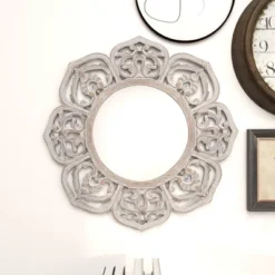 Farmhouse Wood Floral Carved Wall Mirror With Cutout Design White - Olivia & May -Umbra Home Decor Shop GUEST 70bd3043 e93b 468b a100 fa7053a6be31