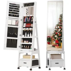 360° Swivel Jewelry Armoire, Floor Standing Full Length Mirror With Rear Storage Shelves, Lockable Jewelry Cabinet With Bottom Drawer And Wheels -Umbra Home Decor Shop GUEST 72411c42 2bb1 410d a4fb c855bbba5dfa