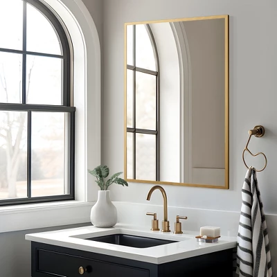 Lirago 36" Modern Gold Framed Bathroom Mirror Sleek Rectangular Vanity Mirror With Easy Installation For Bathroom Bedroom Or Entryway Set Of 2 3 Lirago 36" Modern Gold Framed Bathroom Mirror Sleek Rectangular Vanity Mirror With Easy Installation For Bathroom Bedroom Or Entryway Set Of 2 - Image 3