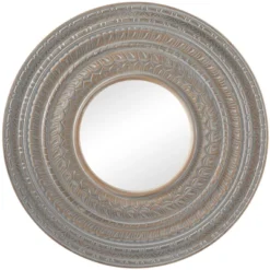 Wood Tribal Carved Wall Mirror Gray - The Novogratz