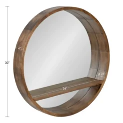 30" Hutton Round Mirror With Shelf Rustic Brown - Kate And Laurel