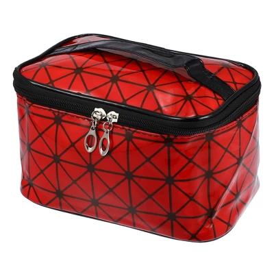 Unique Bargains Rhombus Pattern Red Makeup Bag With Mirror Cosmetic Travel Bag For Women 1 Pcs 6 Unique Bargains Rhombus Pattern Red Makeup Bag With Mirror Cosmetic Travel Bag For Women 1 Pcs - Image 6