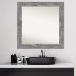 32" X 32" Non-Beveled Bridge Wood Bathroom Wall Mirror Gray - Amanti Art -Umbra Home Decor Shop GUEST 74ed6091 3892 453e 8e60 581eaca8da2a