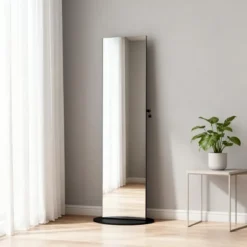 KWPZQEB 360° Swivel Jewelry Cabinet, Lockable Jewelry Organizer With Full-Length Mirror, Rear Storage Shelves, Jewelry Armoire For Bedroom