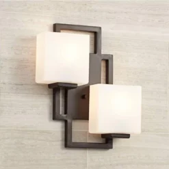 Possini Euro Design Modern Wall Light Bronze 15 1/2" Square Glass Sconce Fixture For Bathroom Side Of Mirror Hallway