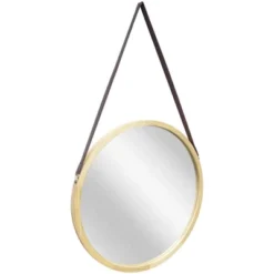16" Pinewood Farmhouse Round Hanging Wall Mirror With Frame Leather Strap - Infinity Instruments -Umbra Home Decor Shop GUEST 76a84196 4ec4 4fd5 b944 aca76069e544