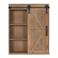 Decorative Wood Wall Storage Cabinet With Vanity Mirror And Sliding Barn Door Rustic Brown - Kate & Laurel All Things Decor -Umbra Home Decor Shop GUEST 76cd049a 9936 4003 b29e fdf4e4f18b6c