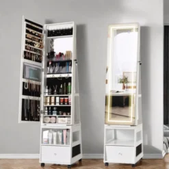 Jewelry Organizer Cabinet With Full-Length Mirror,360° Rotating Vanity Mirror,Large Jewelry Armoire With Led& Shelves -Umbra Home Decor Shop GUEST 77042bab 6fc0 409b b126 cbfb7ae5b978