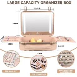 Lycvki Pink Travel Makeup Train Case Cosmetic Organizer With Mirror For Girls