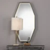 Uttermost Savion Gold Octagon Mirror – 46" Tall, Charcoal Frame With Metallic Gold Leaf Accent