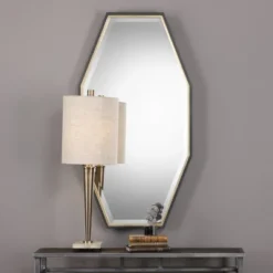 Uttermost Savion Gold Octagon Mirror – 46" Tall, Charcoal Frame With Metallic Gold Leaf Accent