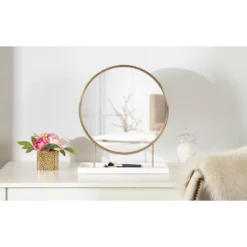 18" X 22" Maxfield Round Tabletop Mirror White/Gold - Kate & Laurel All Things Decor -Umbra Home Decor Shop GUEST 78dd15ed 4da6 4037 b1a8 be6e352d0d1b