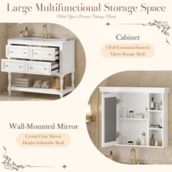 ModernLuxe 36'' Bathroom Vanity Set With Medicine Mirror Cabinet, Ceramic Sink & 4 Drawers, Solid Wood Frame Storage Cabinet, Beige/White -Umbra Home Decor Shop GUEST 7945eee5 670b 41b5 8f77 0cf8e05a9eec