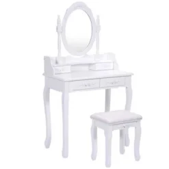 Tangkula Oval Mirror 4 Drawer Vanity Mirror Makeup Table W/ Cushioned Stool White -Umbra Home Decor Shop GUEST 7a5106dd fedd 4ad4 ac42 fea0b8a3c62d
