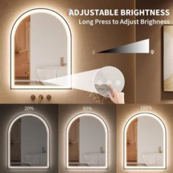 26"x38" Arched Black Bathroom Mirror With Dimmable LED Lights, Anti-Fog, 3 Color Temperatures, Modern Vanity Wall Mirror