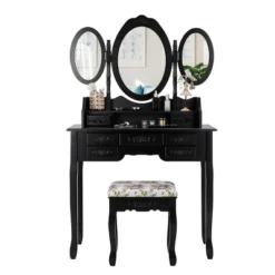 Tangkula Tri-Folding Mirror Vanity Makeup Set Dressing Table & Stool Unit W/ 7 Drawer -Umbra Home Decor Shop GUEST 7b46e1a1 f79d 4802 968a 2b735d15a0ea