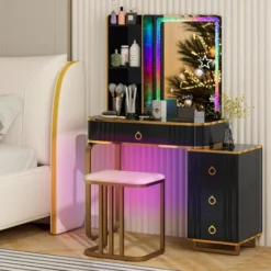 Costway Vanity Table Set With RGB LED Lights Crystal Crush Diamond Mirror Drawers Black/White -Umbra Home Decor Shop GUEST 7b882f89 267e 45ff 87c9 a2e83208077f