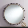 Uttermost Crest Round Vanity Decorative Wall Mirror Rustic Distressed Bronze Antiqued Gold Metal Frame 34" Wide For Bathroom Bedroom Living Room House