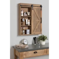 Decorative Wood Wall Storage Cabinet With Vanity Mirror And Sliding Barn Door Rustic Brown - Kate & Laurel All Things Decor -Umbra Home Decor Shop GUEST 7d8735b3 1d0c 41e3 b438 f13cd0a624b5