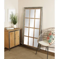 Glass Window Pane Inspired Wall Mirror Brown - Olivia & May
